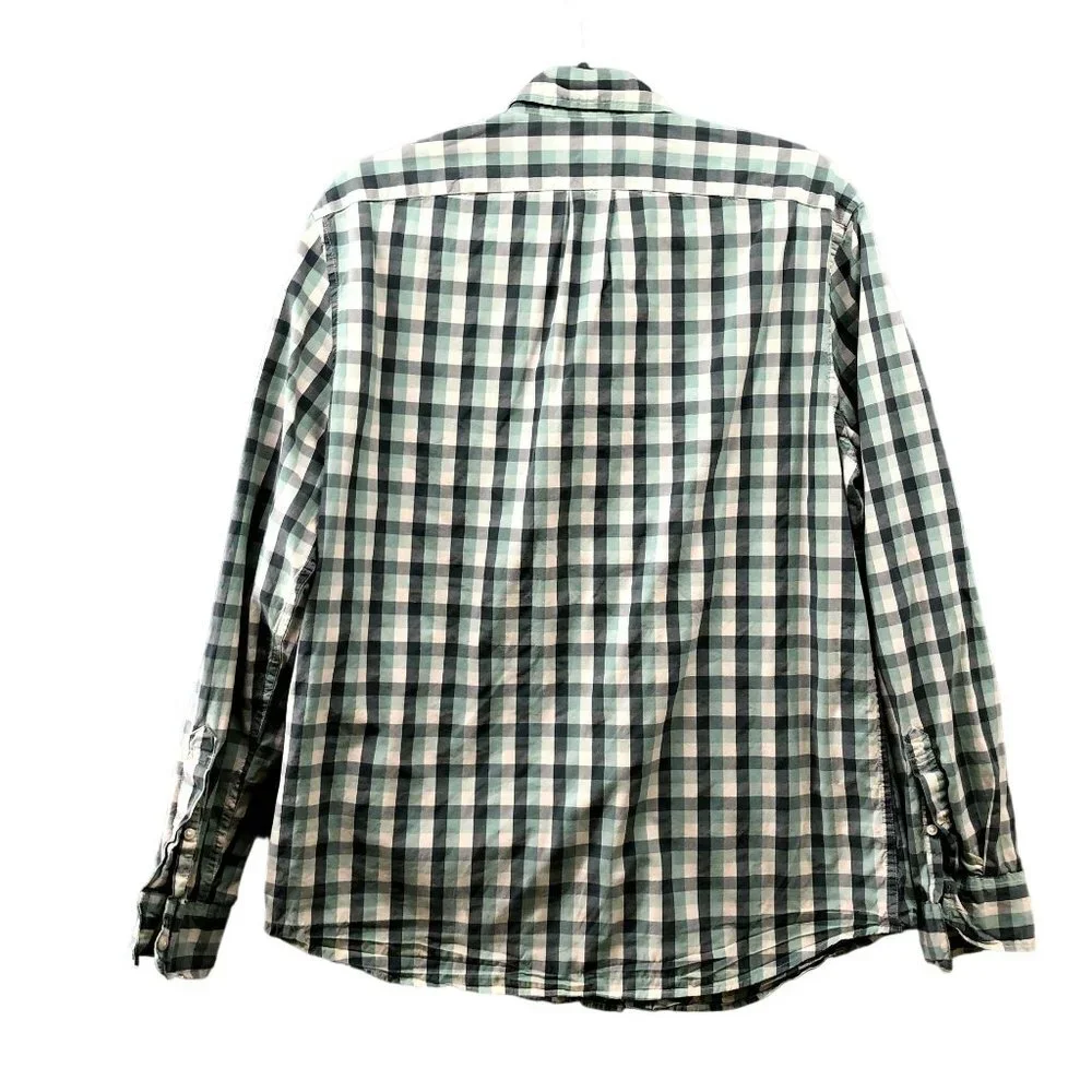 J. Crew Long Sleeve Button Down Shirt Mens‎ L Green Plaid Secret Wash Classic